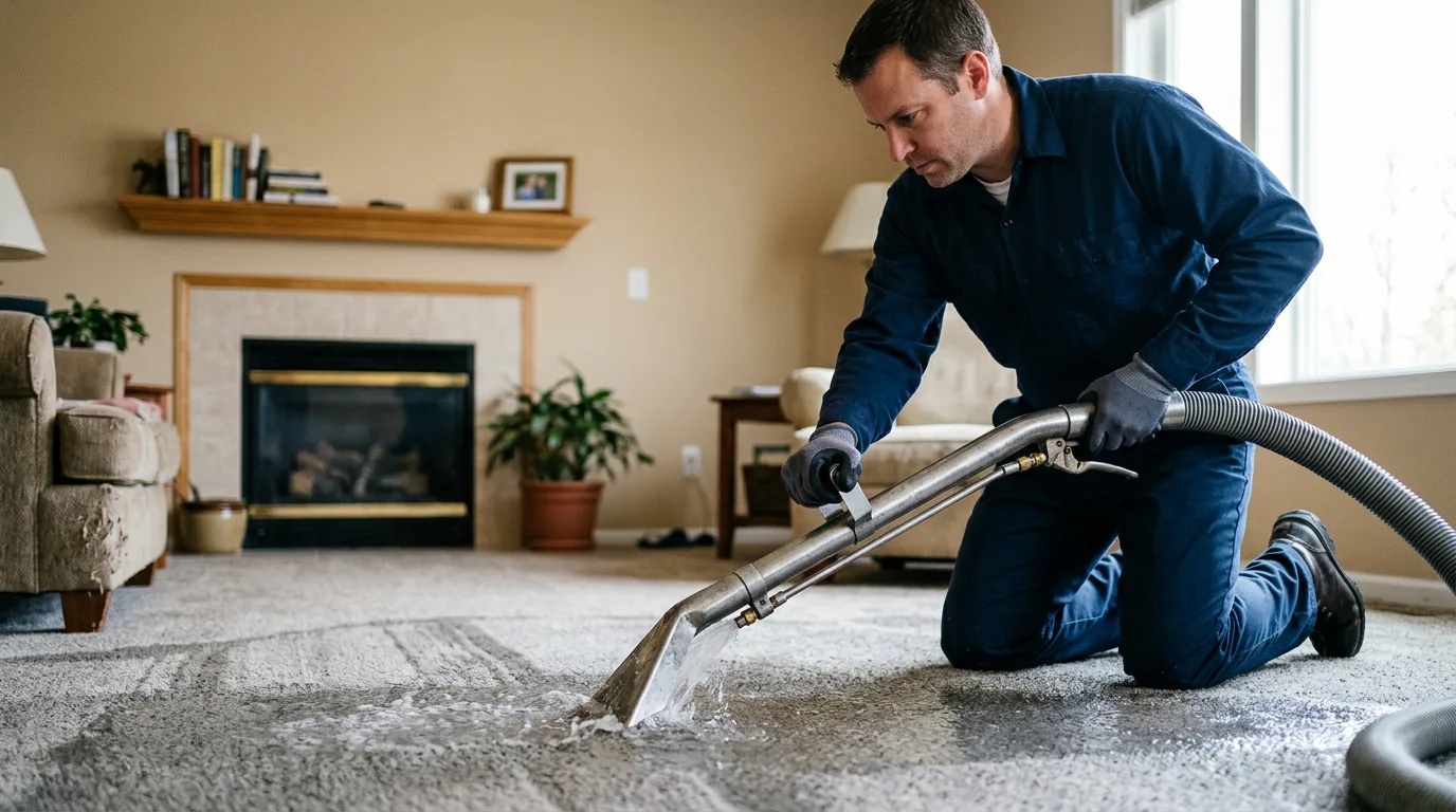 Water damage restoration technician working near Barrington, RI